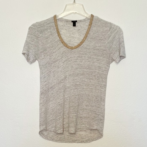 J.Crew Metallic Trim Scoop Neck Linen Tee Small - Picture 1 of 8
